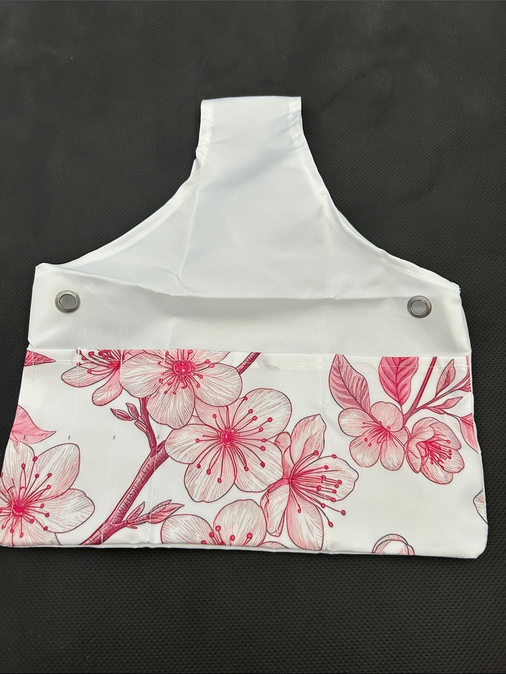 White Floral Pocket Apron with Pink Blossom Print